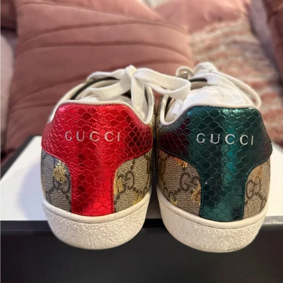 Gucci Monogram Sneakers with Red and Green Stripes - Picture 4 of 6